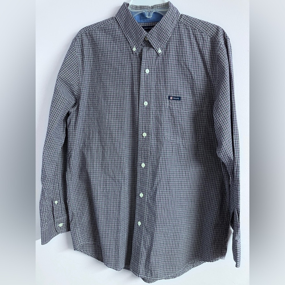 Chaps “Easy Care” Men’s Dress Shirt, Medium, Purple/Blue/White Plaid